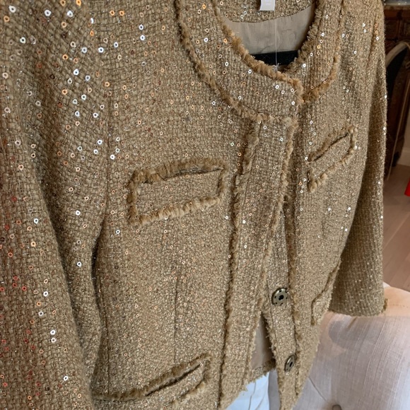 NWT Michael Kors Sequin Gold Tan Camel Fringe Trim Chic Jacket Size 4 MSRP $198 - Picture 7 of 12